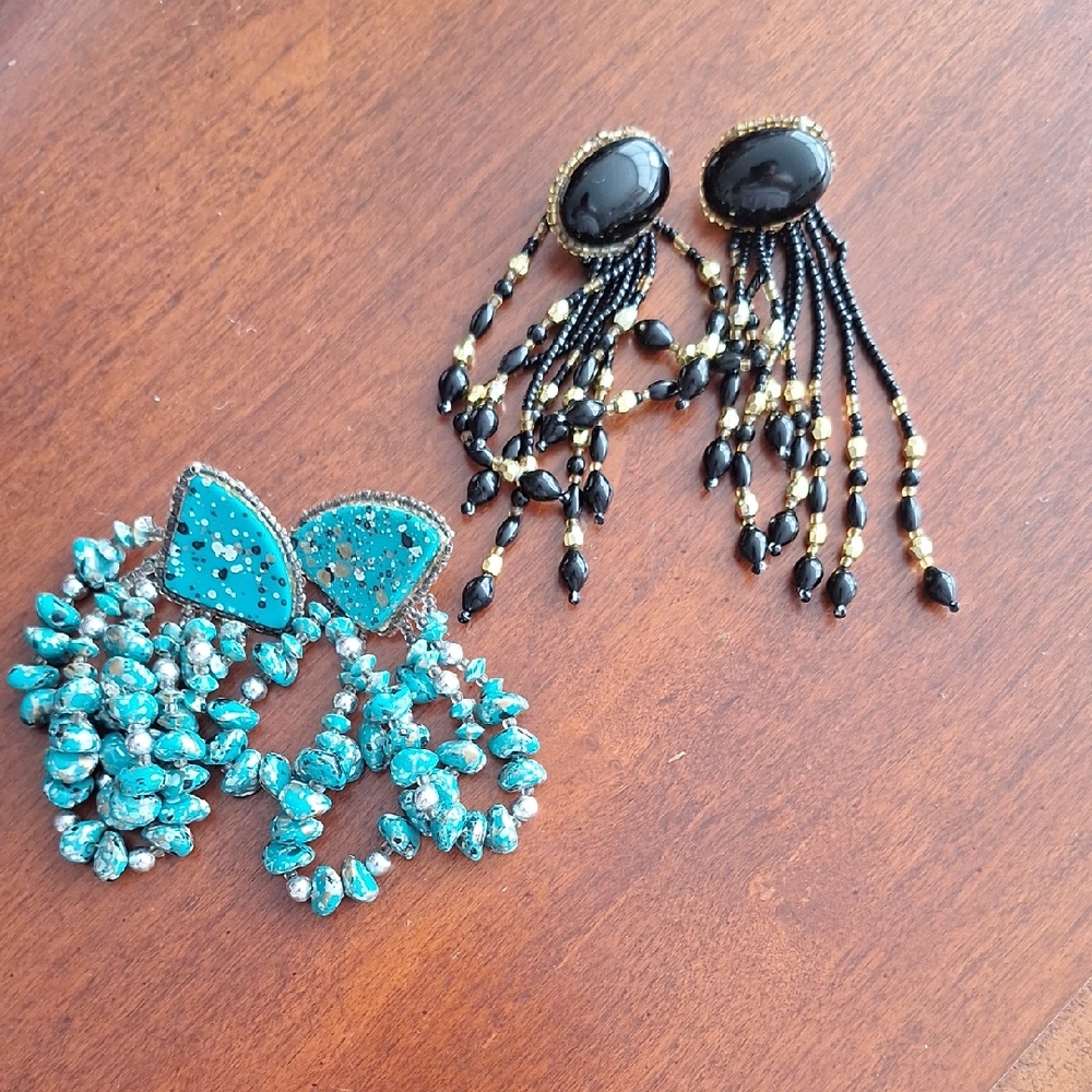 Set Of 2 Dangly Beaded Leather Earrings